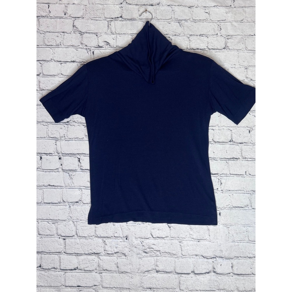 f.l. malik Navy Blue Short Sleeve Turtleneck Top Size‎ S Rayon